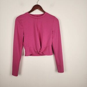 Beyond Yoga Cropped Knot Front Ribbed Pink Shirt‎ Women's Size Medium